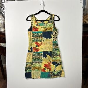 JACKPOT SZ M 100% cotton Floral Patchwork Sleeveless Dress Boho casual